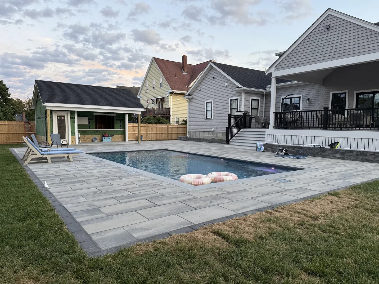Fiberglass pool and patio project near Plymouth, MA by Flynn Pools and Patios
