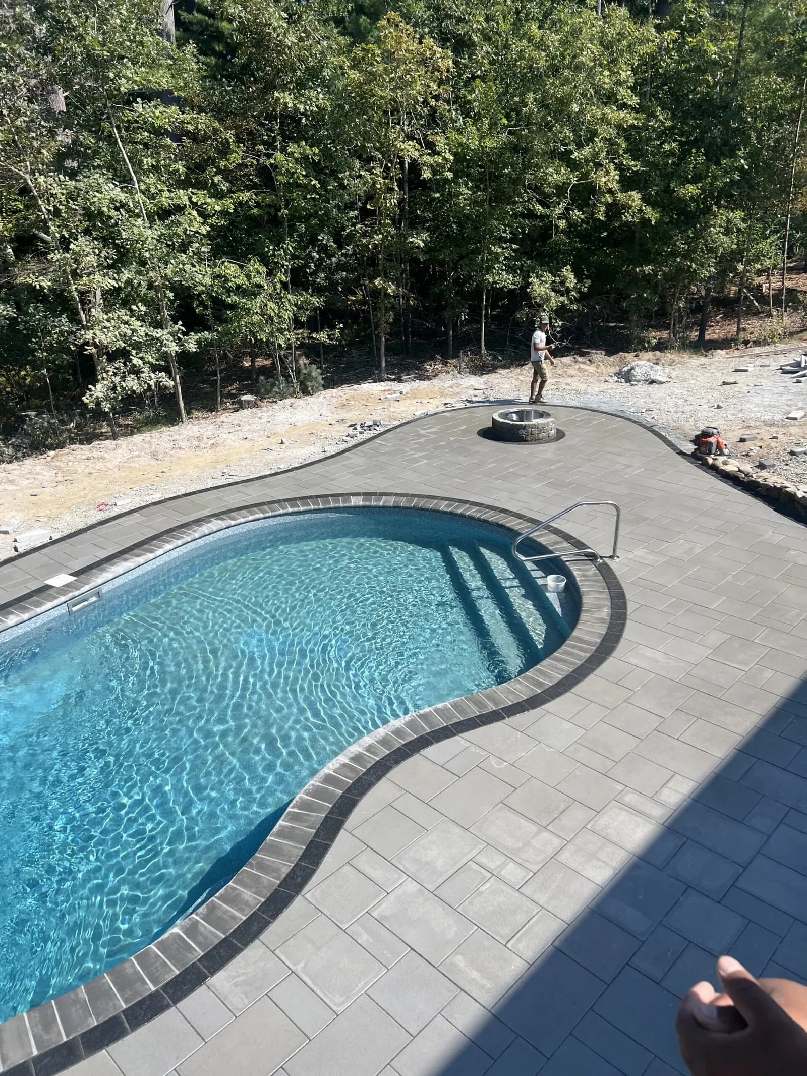 Fiberglass pool and patio project near Plymouth, MA by Flynn Pools and Patios